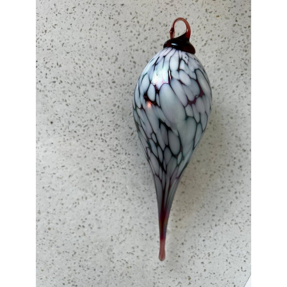 Opalescent Hand Blown Glass Christmas Tree Ornament Blue White
